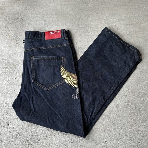 Vintage Takahashi Big Train Japanese Embroidered Denim Jeans Size 38x30.5